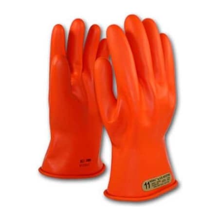 Pip PIP Electrical Rated Gloves, 11inL, Unlined, Smooth Finish, Beaded, Orange, Class 00, Size 9 147-00-11/9
